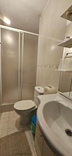 a white bathroom with a toilet and a sink at M&L Gerês in Salamonde