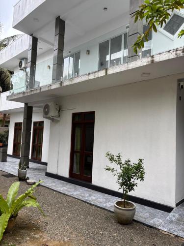 Villa Kia Ora في غالي: مبنى أبيض أمامه شجرة خزاف