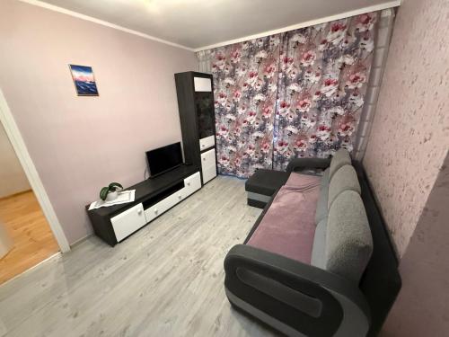 ein Wohnzimmer mit Sofa und Fernseher in der Unterkunft Armin Castle to Stay in Jelgava