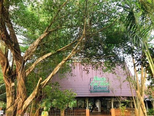 a purple building with a tree in front of it at Nam Cat Tien Retreat in Tân Phú