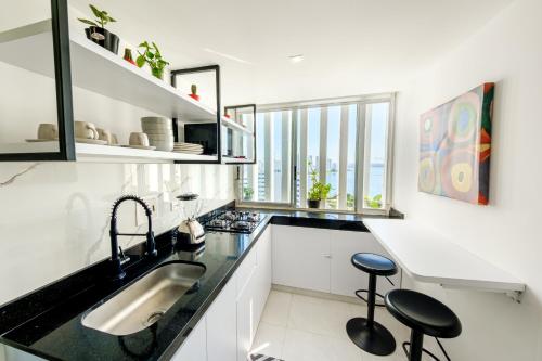 Η κουζίνα ή μικρή κουζίνα στο Alojamiento con Vista Y Salida al Mar