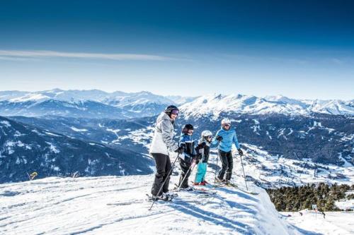 un grupo de personas de pie en la cima de una montaña cubierta de nieve en Panorama Wildgrat, en Wenns