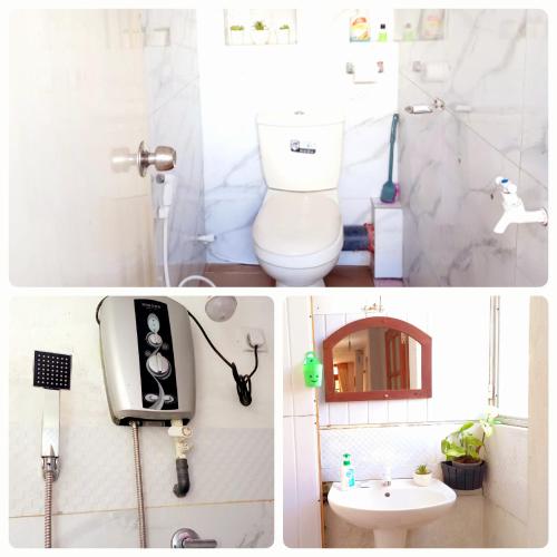 a collage of pictures of a bathroom with a toilet at Manel Villa. in Nuwara Eliya