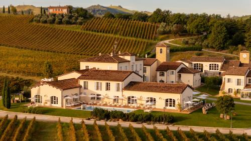 eine Luftaufnahme einer Villa in einem Weinberg in der Unterkunft Borgo Conde Wine Resort in Forlì