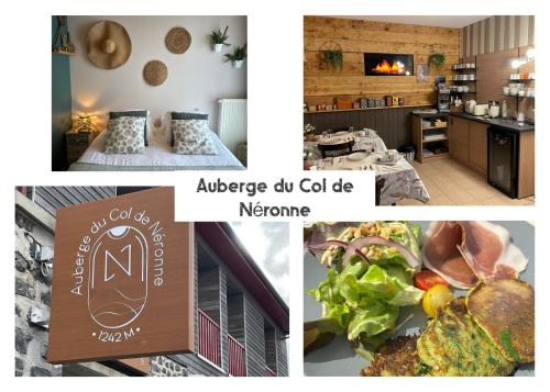 Le FalgouxにあるNuit paisible au Col de Néronneのキッチンとレストランの写真のコラージュ