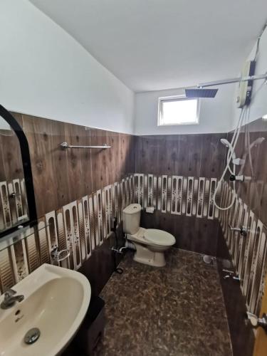 a bathroom with a toilet and a sink at Green Relax Villa in Mirissa