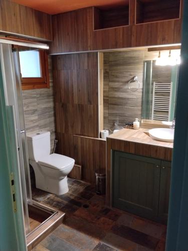 a bathroom with a toilet and a sink at Oreiades Houses in Kryonérion