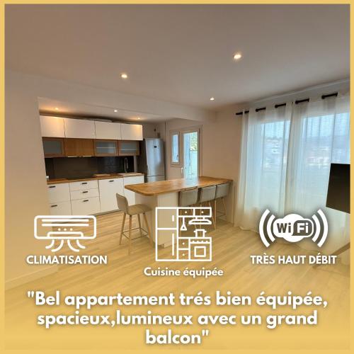 3 pièces lumineux, balcon et parking 5min des plages