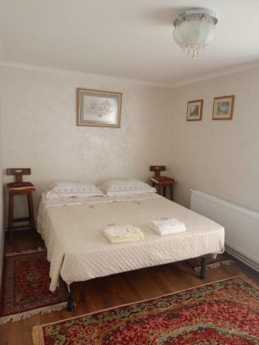 una camera da letto con un letto con due asciugamani sopra di Girasole a Chişinău