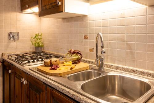 een aanrecht met een wastafel en een fornuis bij Maison Plan de Dieu in Saint-Pierre