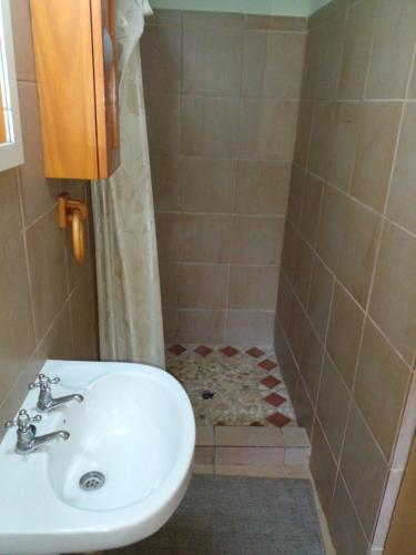 a bathroom with a sink and a shower at Mountain Haven Kaapsehoop in Kaapsehoop