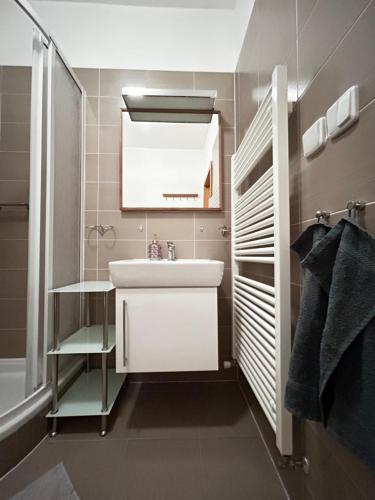 a bathroom with a white sink and a shower at Apartmán Lucie Špindlerův Mlýn in Špindlerův Mlýn