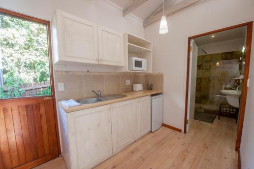 Panoramic Blue B&B في بليتنبيرغ باي: مطبخ مع حوض وميكروويف