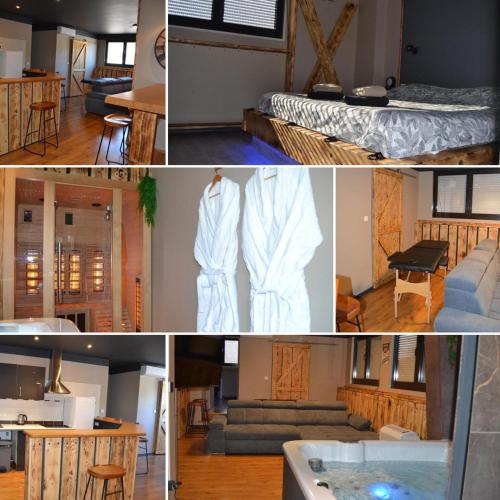 a collage of photos of a living room and a house at La Parenthèse SPA in Arc