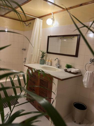 un baño con lavabo y espejo en Tuckedinn home, en Shillong