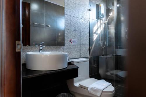 Ban Pho TouaneRS1 Hotel的带水槽和马桶的浴室