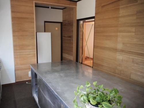 Una cocina con una encimera con una planta en maceta. en Lake&Mountain Hamamatsu inn, en Hamamatsu