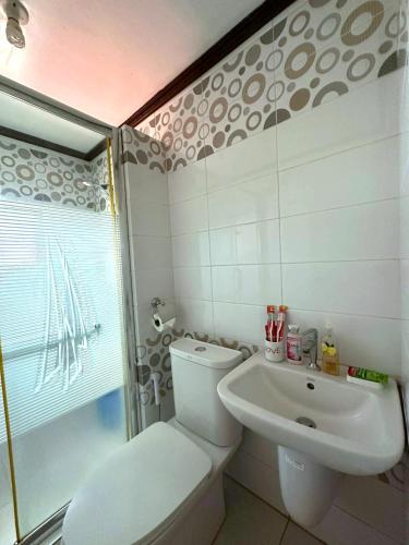 a bathroom with a toilet and a sink at Florabells Guest House - Batanes in Basco
