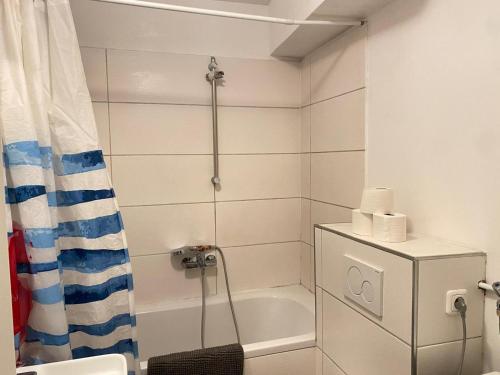 a bathroom with a shower and a bath tub at Apartment an der Dürerstraße in Nuremberg