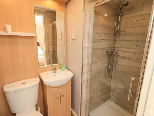 a bathroom with a toilet and a sink and a shower at Kingfisher Lodge - Arnside 14 in Carnforth