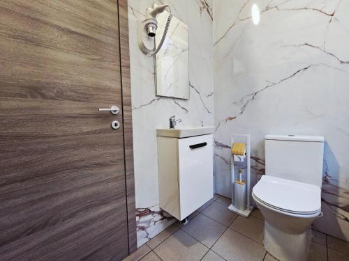 Maison Mimosa avec garage privé في دينانت: حمام مع مرحاض ومغسلة