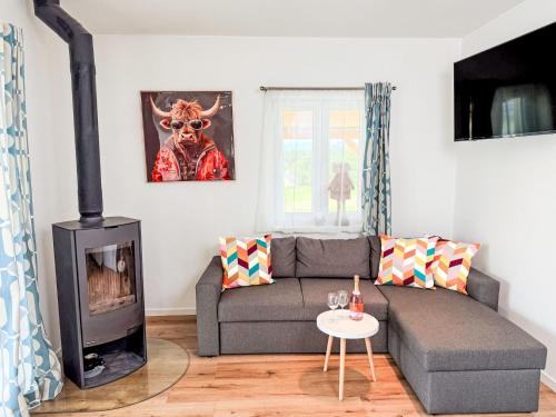 Holiday Home Lakeside Village 39 by Interhome في Lojzova Paseka: غرفة معيشة مع أريكة ومدفأة