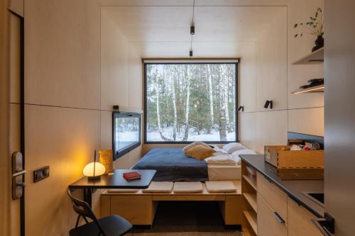 DudkyУЛІС Кебіни的一间带床和窗户的小卧室