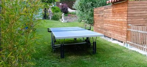 a ping pong table in the grass in a yard at La ruchette in Riez