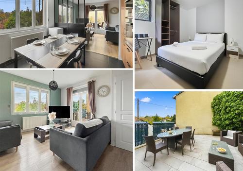 un collage de photos d'une chambre d'hôtel dans l'établissement Maison lumineuse avec terrasse en plein centre, à Angoulême