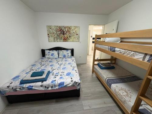 um quarto com uma cama e um beliche em DM Hostel and Apartments em Skopje