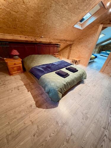 a bedroom with a bed in a large room at Idéal we, vacances travail in Sainte-Hélène-sur-Isère
