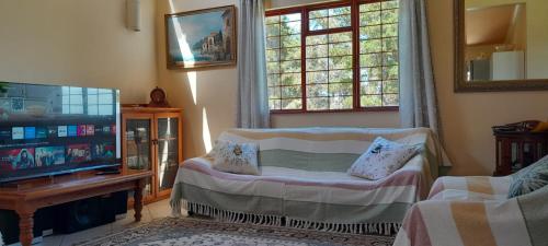 un soggiorno con sedia e TV di Wilderness Phoenix Rising a Wildernis