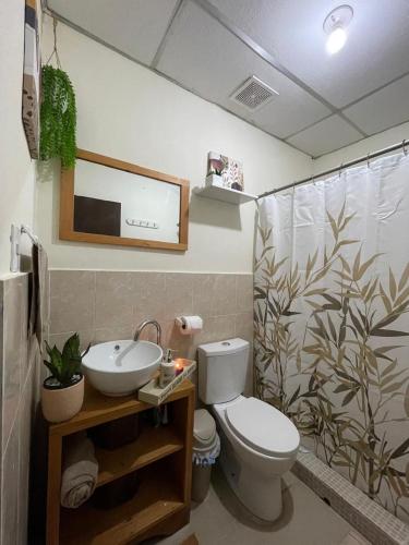 a bathroom with a toilet and a sink at Casa 911 Habitación privada céntrica San Salvador in San Salvador