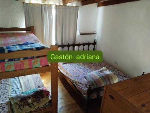 a bedroom with two beds and a dog laying on the bed at Mi casa querida in Mar de Ajó