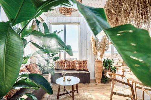 una sala de estar llena de plantas verdes en SandCsleep, en Katwijk