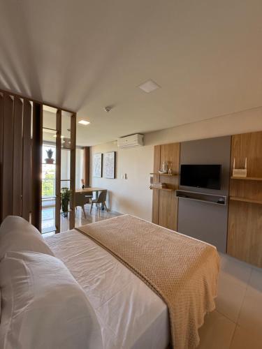 Una cama o camas en una habitación de Monoambiente a 400 metros de la playa