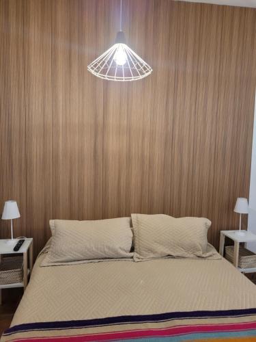 una camera da letto con un letto con una luce sopra di esso di LO DE MECHI a Salta