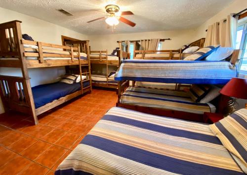 a room with four bunk beds and a ceiling at Casa Floerke in Concan