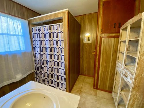 a bathroom with a shower and a sink at North Star in Concan
