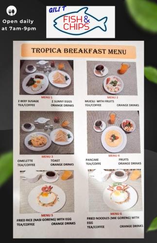 Možnosti snídaně pro hosty v ubytování Tropica Gili Hotel - Gym & Recovery Spa