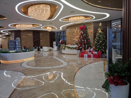 Căn hộ homestay Doji Diamond Crown في هاي فونج: ردهة بها شجرة عيد الميلاد وهدايا عيد الميلاد