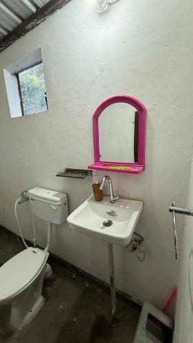 ein Badezimmer mit Waschbecken und Toilette in der Unterkunft Nature village resort in Rishikesh
