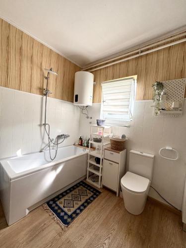 a bathroom with a tub and a toilet and a sink at Marina Gloria in Zadvorsko