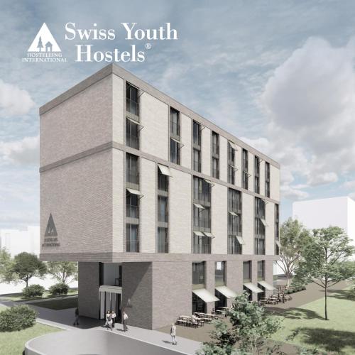 an architectural rendering of the swiss youth hospitals building at Geneva Youth Hostel in Geneva