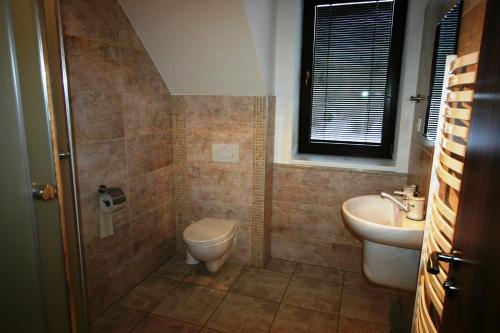 a bathroom with a toilet and a sink at Reitmayer in Smokovce