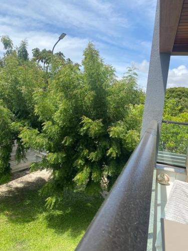 a tree on the balcony of a building at Flat Resort ILOA in Barra de São Miguel