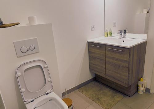 un baño con inodoro y lavabo en Le Cocon Centre ville - Cosy - Proche station service, en Ville-la-Grand