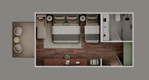 a floor plan of a room with two beds at Corendon Hydros Club Kemer in Kemer