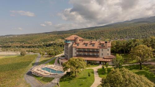 an aerial view of a house with a swimming pool at AGARANI Estate in Tʼelavi