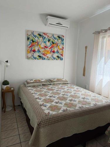a bedroom with a bed and a painting on the wall at Minha Casa Palmas 2 in Governador Celso Ramos